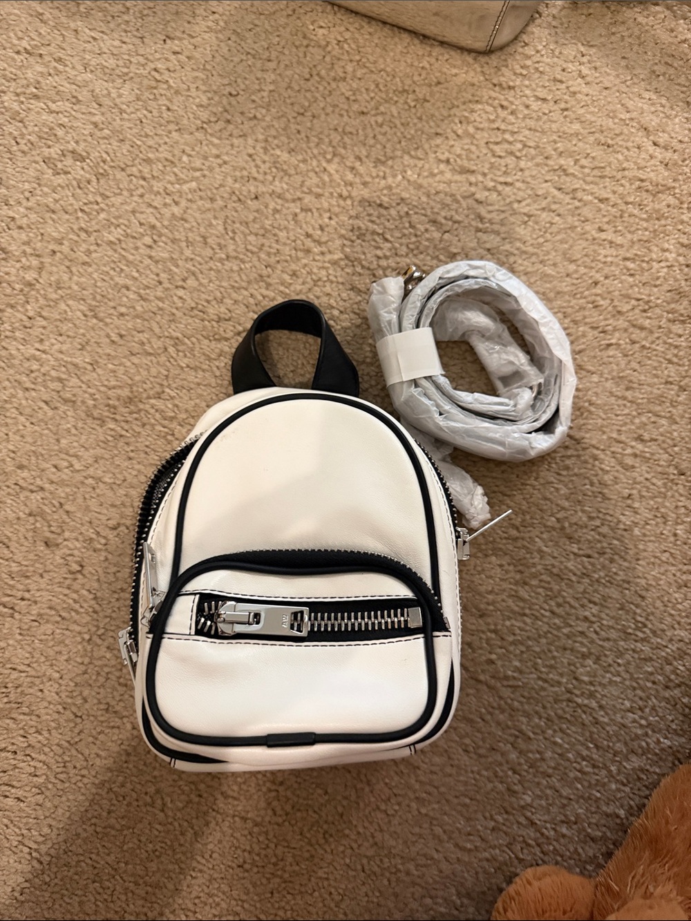 Alexander Wang White Mini Backpack Crossbody Bag with Black Trim